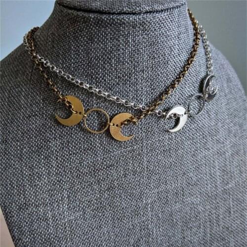 Simple Trendy Double Moon Clavicle Chain Necklace For Women Gold Silver Color Ring Pendant Female Jewelry Gifts