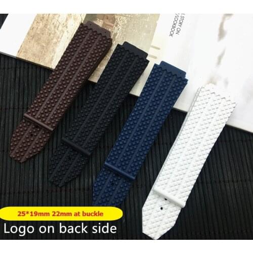 Blue 26x19 25*19mm Silicone Rubber Watch Belt Watchband For Hublot strap for Big Bang Deployment Clasp Double Push Buckle logo