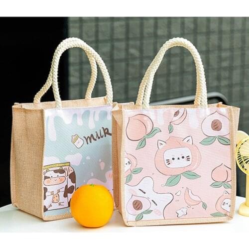 Cute Japanese Canvas Insulation Bag Fresh Lunch Box Bag Simple Lunch Bag Waterproof Insulation Bag Handbag Beam Mouth Tote Bag
