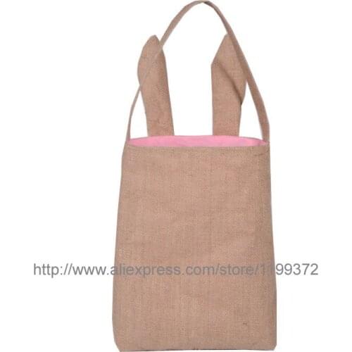 20pcs Cotton Lined Linen Canvas Easter Gift Bag Rabbit Bunny Ear Shopping Tote Bag Bunny Ears bag Baby Kids