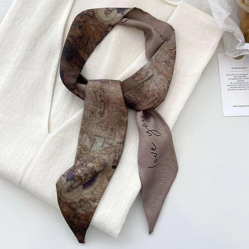 Luna&Dolphin Spring Women Narrow Long Scarf 100x6cm Chinese Style Dunhuang Murals Chiffon Silky Tie Bag Ribbon Headband Choker