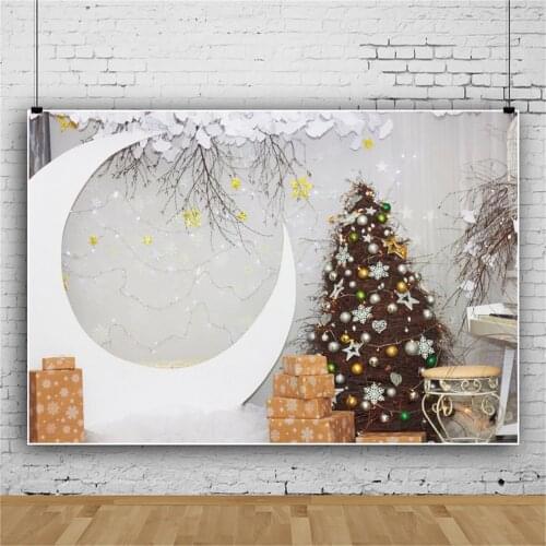 Vinyl Backdrops For Photography Merry Christmas Festivals Tree Moon Star Bulb Gift Party Child Baby Photozone Photo Backgrounds