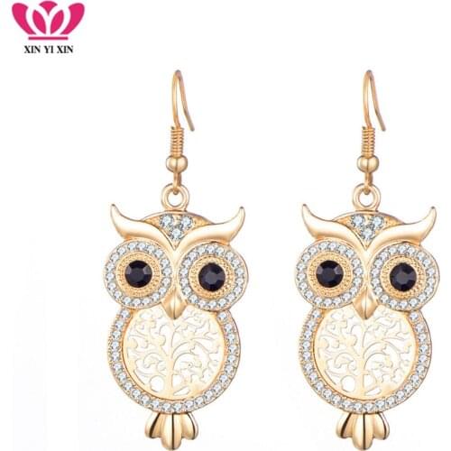 Vintage Crystal Owl Dangle Earrings For Women Gold Color Hollow Tree Owl Drop Earrings Femme Pendiente Fashion Jewelry Dropship