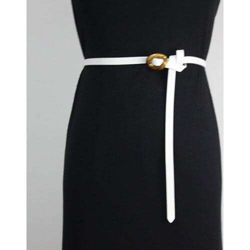 Vintage metal buckle leather strap thin belt womens decorative dress with skirt soft and versatile casual belt