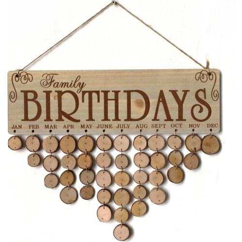 Vintage Family Birthday Reminder Calendar Wooden Board DIY Wall Hanging Art Plaque Sign Home Party Decoration Gifts for Mom Dad