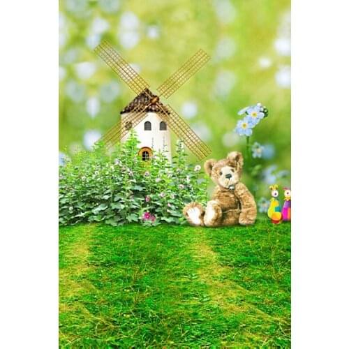 VinylBDS 6.5X10FT (200X300CM) Spring Photography Backdrop Bear Grassland Studio Backdrop Children Photo Background