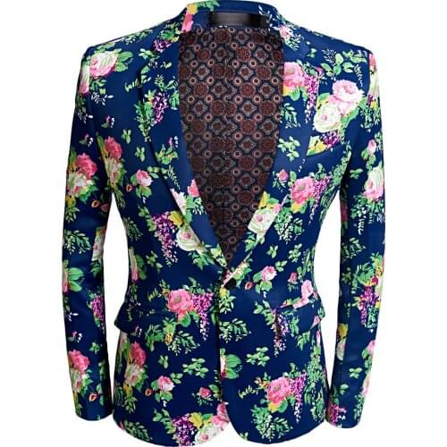 High-end Brand Fashion Blue Printing Groom Wedding Dress Suit Banquet Stage Performance Suit Mens Casual Suit Blazers