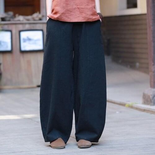 Women Spring Summer Ramie Patchwork Knickerbockers Ladies Loose Elastic Waist Pants Female Plus Size Trousers