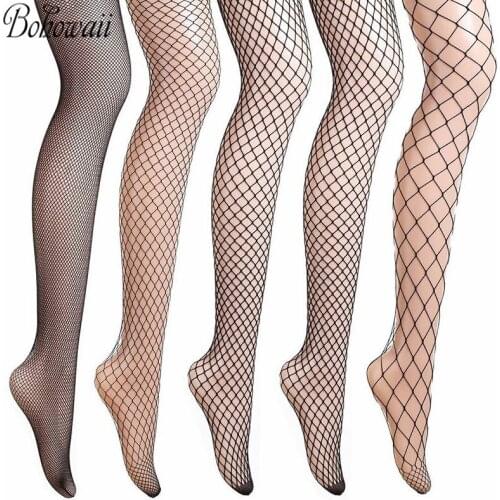 BOHOWAII Women Sexy Grid Collant Femme High Waist Tights Fishnet Stockings Thigh High Stockings Pantyhose