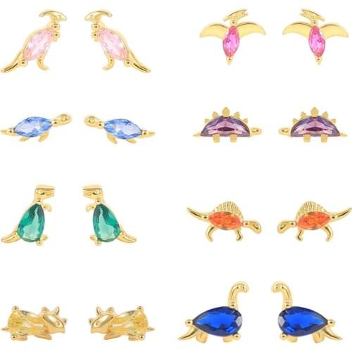 BOAKO 2021 Summer 925 Silver Colorful Dinosaur Earrings Jewelry For Women Starfish Crystal Stud Earings Gift Piercing Earring CZ