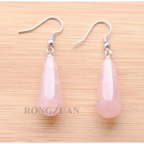 Women Drop Earrings Natural Pink Quartzs Gem Stone Bead Reiki Healing Earrings Bohemian Jewelry TR3143