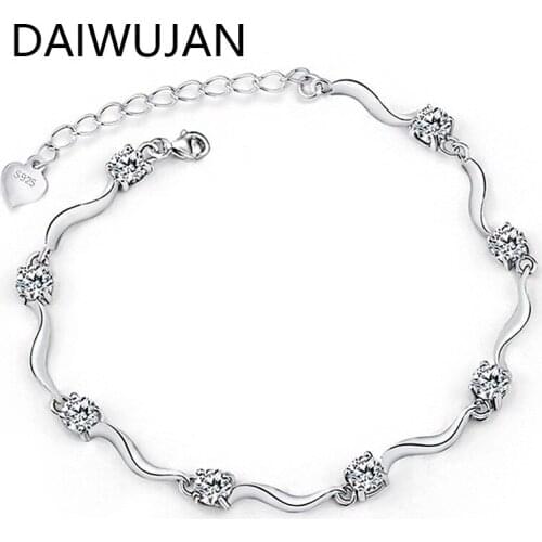 New Arrival Vintage Zircon Crystal Bracelet For Women Female Silver Plated Wave Chain Bracelets Adjustable 925 Charm Jewelry