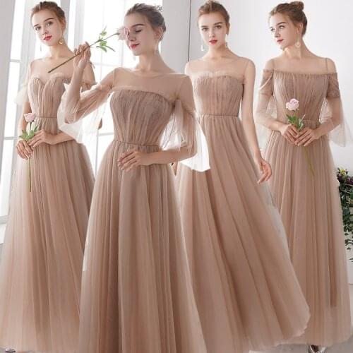 Beauty Emily Romantic Boat Neck Bridesmaid Dresses 2020 Fashion Simple Lace Applique Tulle Lace Up Back Wedding Guest Dress
