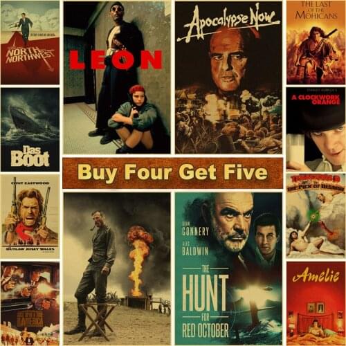 16 Styles Vintage Kraft Paper Poster Classic Old Movie Collection Retro Posters and Prints War Art Decor Cafe House Decoration