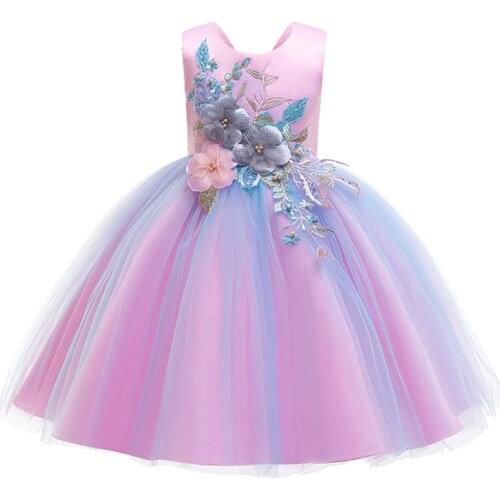 2019 Kids summer Princess Party Dress for Girls Infant Lace petal Children Bridesmaid Elegant Dress Girl baby Clothes
