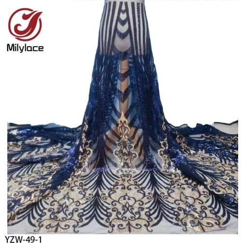 2021 African French Sequins Lace Fabric High Quality Mesh Embroidery Nigerian Wedding Lace YZW-49