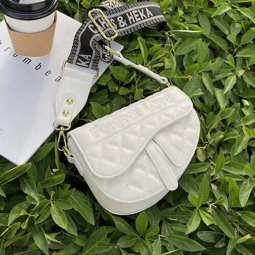 2021 Brand Design Women Fashion Diamond Shoulder Bags Trend Wide Shoulder Strap Letter Saddle Bag Ladies Luxury Shopping Handbag