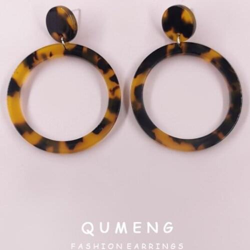 2021 Classic Fashion Simple Geometric Circle Female Acrylic Acetate Leopard Print Drop Earrings Party Show Jewelry Wholesale