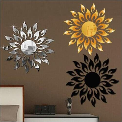 3D Mirror Sun Flower Art Removable Wall Sticker Acrylic Mural Decal Home Room Decor Hot