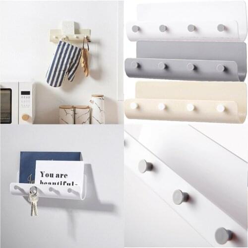 4 Hooks Seamless Wall-mounted Nail-free Adhesive Storage Holder Key Hanger Rack Post Organizer Letter Box Mail Door