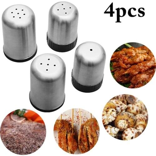 4PCS Seasoning Bottle Portable Stainless Steel Seasoning Shaker Spice Bottle Rotating Cover Seasoning Can Salt Sugar Bottle