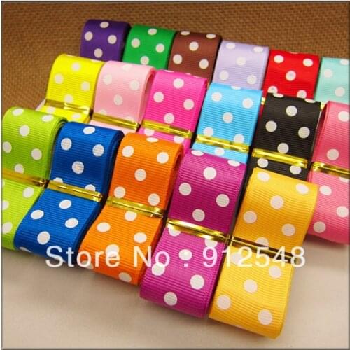 Free shipping 1" (25mm) Grosgrain ribbon Polka Dots printed ribbon with white dots, DIY hairbow accessories,17 color mix,ZYD018