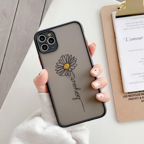 Black Lines chrysanthemum Daisy Flowers Phone Case For iPhone 7 12 11Pro 6 X 8 6S Plus XS MAX XR SE2020 Clear hard Funda Designs