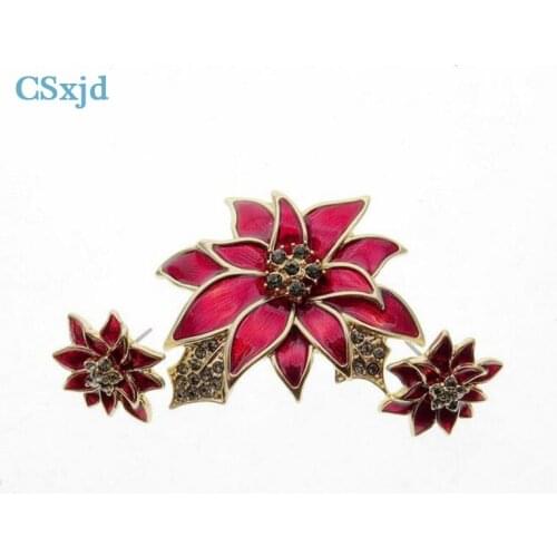 CSxjd Red Alloy Flower brooch Carnations Enamel Glaze Crystal fashion brooch Womens clothing accessories