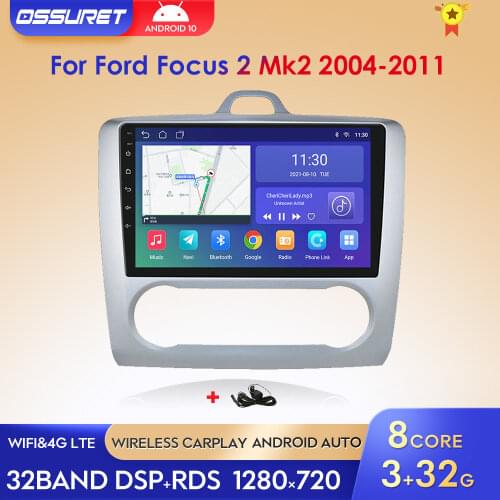 For 2004 2005 2006-2011 Ford Focus Exi AT Android 10 2 DIN 9 Inch GPS Navigation Touchscreen Quad-core Car Radio 3G
