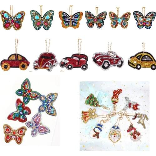 1-6 PCS DIY Full Diamond Keychain Special Shaped Diamond Painting Heart Animal Car Keychain Embroidery Women Bag Key Chain