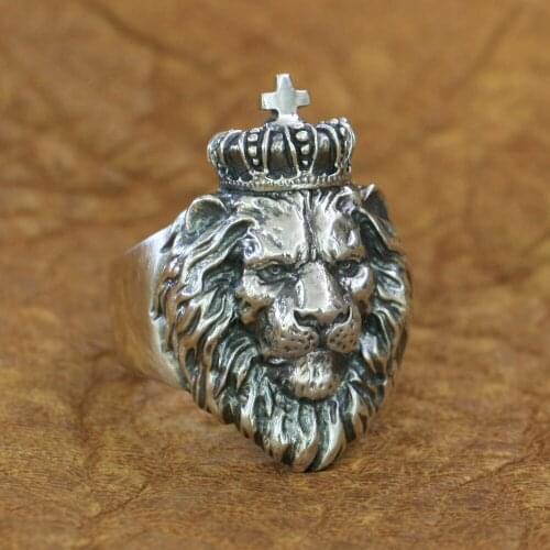 Lion King Ring 925 Sterling Silver Mens Biker Punk Animal Ring TA190 US Size 7~15