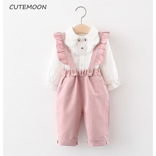 Fashion Childrens Clothing Girls Sets Spring Autumn Baby Girls Clothes Cotton Long Sleeve Tops+Overall Kids Clothes 1-4Years