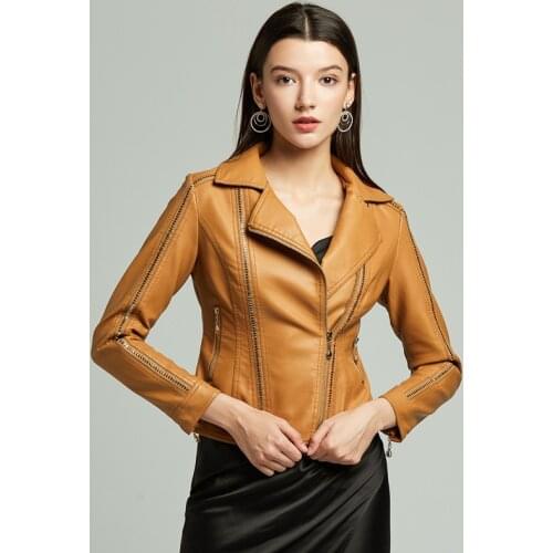 2019 New Women Autumn Winter Black Faux Leather Casual Jacket Zipper Basic Coat Turn-down Collar Biker PU Jacket Chaqueta Mujer