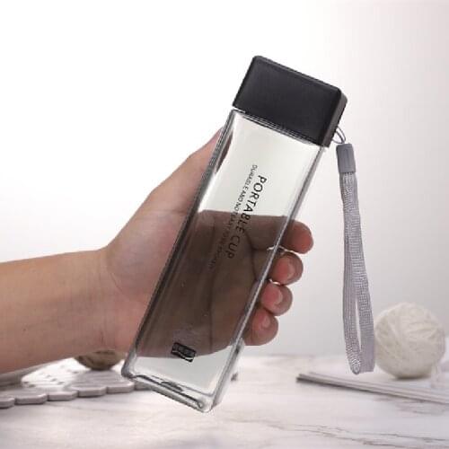 Cute New Square Tea Milk Fruit Water Cup 500ml for Water Bottles drink with Rope Transparent Sport Korean style Heat resistant
