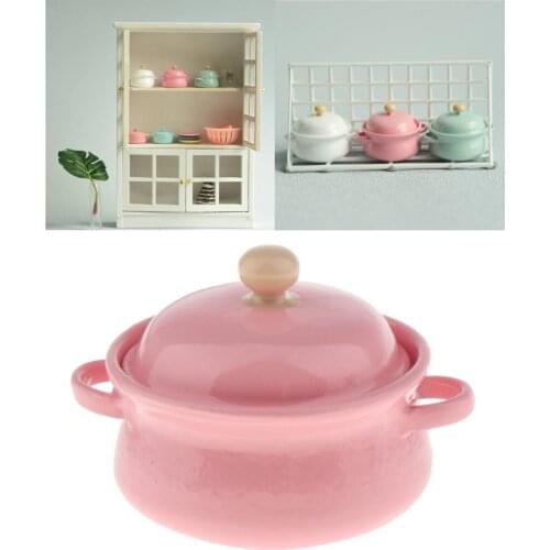 Dollhouse Miniature Stew Pot Mini Soup Pot Accessories Play Kitchen Toy - Pink