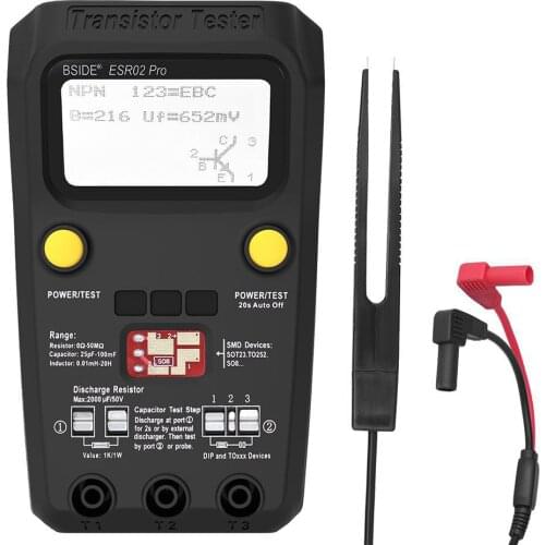 BSIDE ESR02 pro Multi-purpose Transistor Tester Diode Triode Capacitance Resistor Meter MOS/PNP/NPN SMD Tester