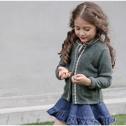 Fashion Girls Long Sleeve Coat Girls Small Cardigan Outwear Autumn Childrens Sweaters Warm School Uniform Jacket Clothing 3-7Y