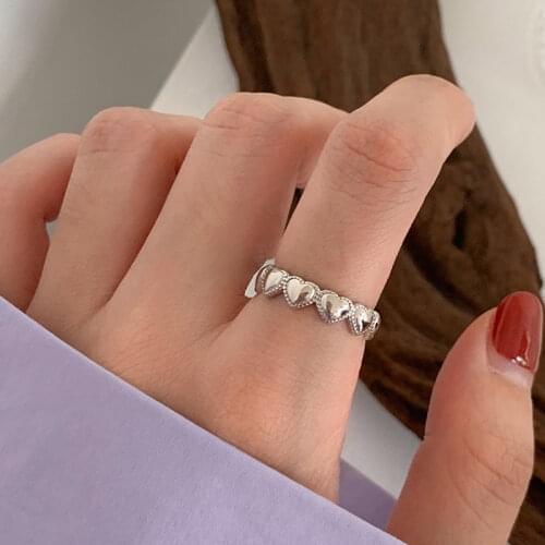 925 Sterling Silver Hollowed-out Heart Shape Open Ring Cute Love Jewelry For Women Young Girl Gifts Adjustable Wholesale S-R911
