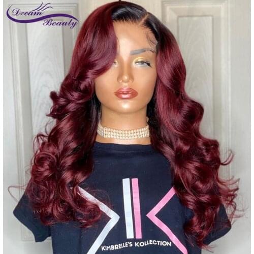 #1b/99J Burgundy Colored Wigs For Women Human Hair 13x4 Lace Front Human Hair Wig 180% Wave Pre Plucked Wig Human Hair Remy Wigs