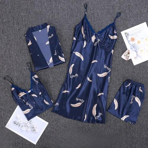 Pijama Sets Pyjama Pour Femme Sleepwear Women Feminino Mujer Satin Sexy Camisola Night Dress Pajama Ensembles Verano Conjuntos