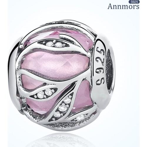 Pink Enamel And Silver Zircon 925 Sterling Silver Fits Pandora Charms Bracelets for Woman Girl Beads Gifts for Women Necklace