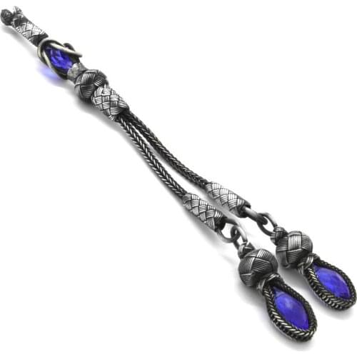 Tesbihane Navy Blue Zircon Cubic Zirconia 2li 1000 Sterling Silver Kazaz Tassel