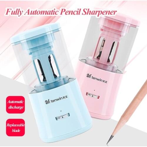 Tenwin Fully Automatic Pencil Sharpener Safe Childrens Electric Mechanical Pencil Cutter Stationery Auto Pencil Sharpener 8018