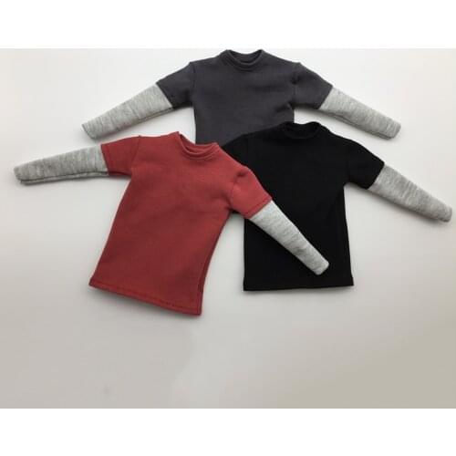 In Stock 1/6 Scale Male Soldier Long-sleeved T-shirt Fake Two Pieces Stitching Clothes Model Three-color for 12'' Action Figure