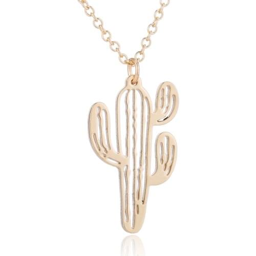 Hfarich Vintage Antiqued Gold Cactus Cacti Pendants Necklaces Women Fashion Desert Plant Jewelry Christmas Gifts