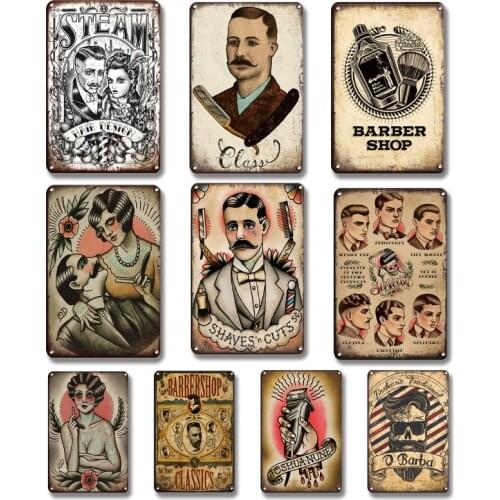 Vintage Barber Shop Metal Sign Hair Cut Art poster Hair Salon Wall Decoration Accessories Retro Metal Wall Plaque Tin Plate