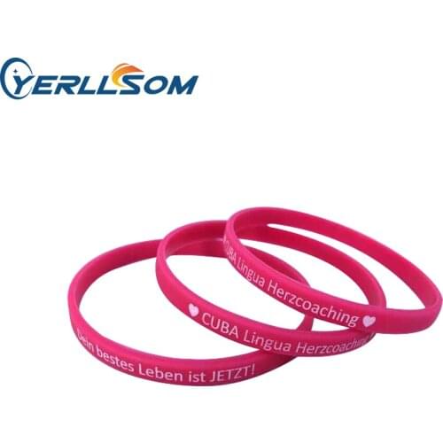 YERLLSOM 100PCS Trade Assurance Customized imprint logo 1/4 inch Silicone bracelets with print logo for events YS19071108