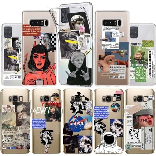 Funny Art Labels Phone Case for Samsung Galaxy A21S A32 A41 A52 A72 A71 A70 4G/5G S10 S20 S21 Plus Ultra Mona Lisa Astronaut
