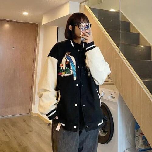 Womens jacket Spring and autumn new mens and womens Baseball Jacket loose retro embroidery popular Womens autumn jacket