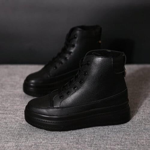 Womens autumn and winter new thick-soled thickening plus velvet casual high-top running shoes small white shoes